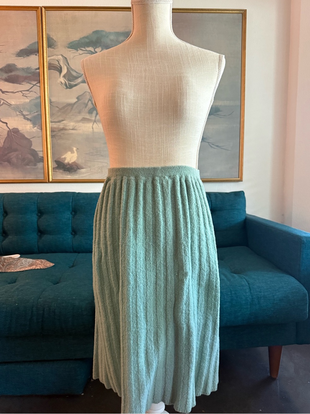 Pleated Mint Green Midi Skirt